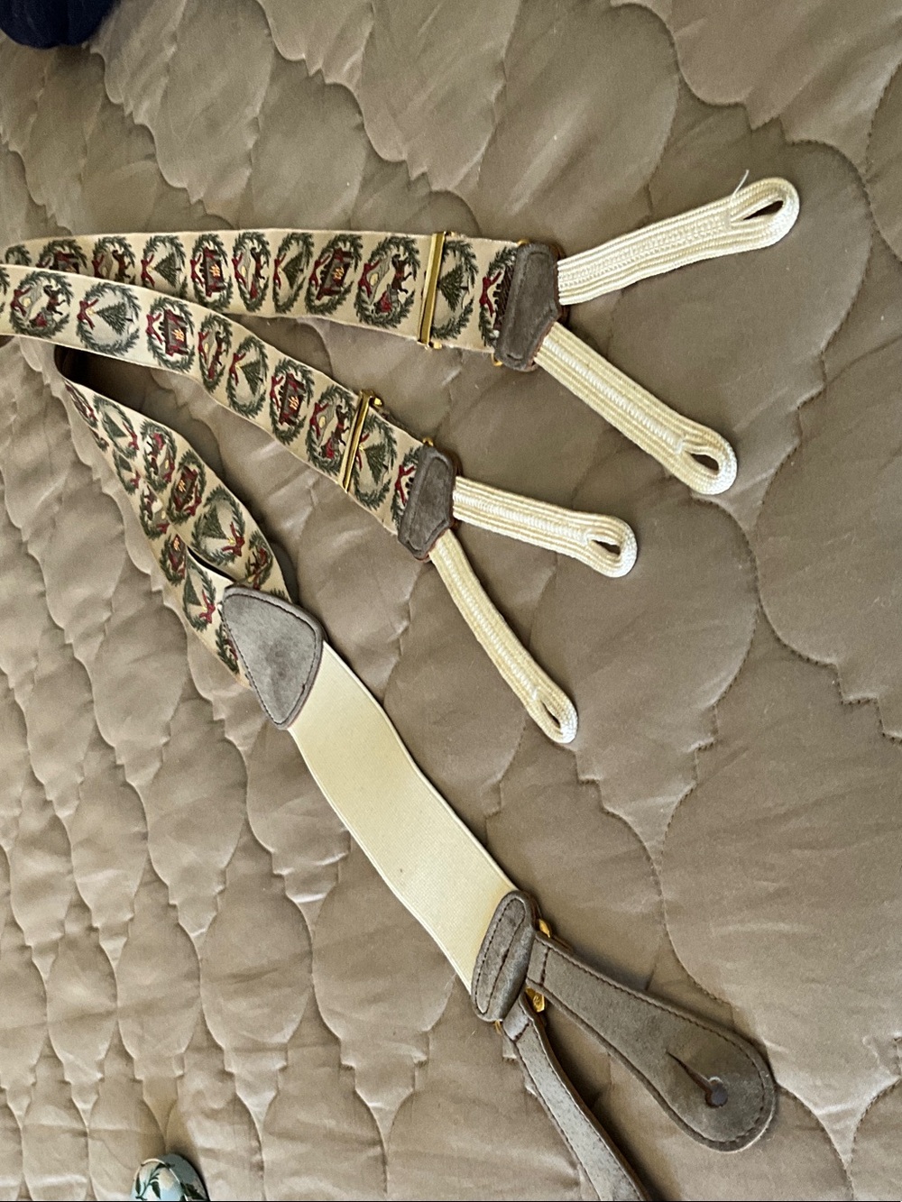 Classic Holiday theme Suspenders in Cream, Green & cranberry